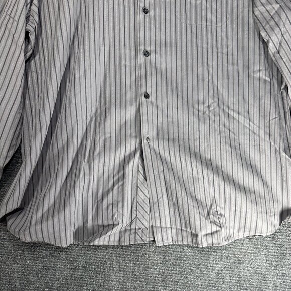 Ben Sherman Shirt Mens 18 Button Up Gray Stripe Cotton Long Sleeve Pocket - Picture 2 of 8